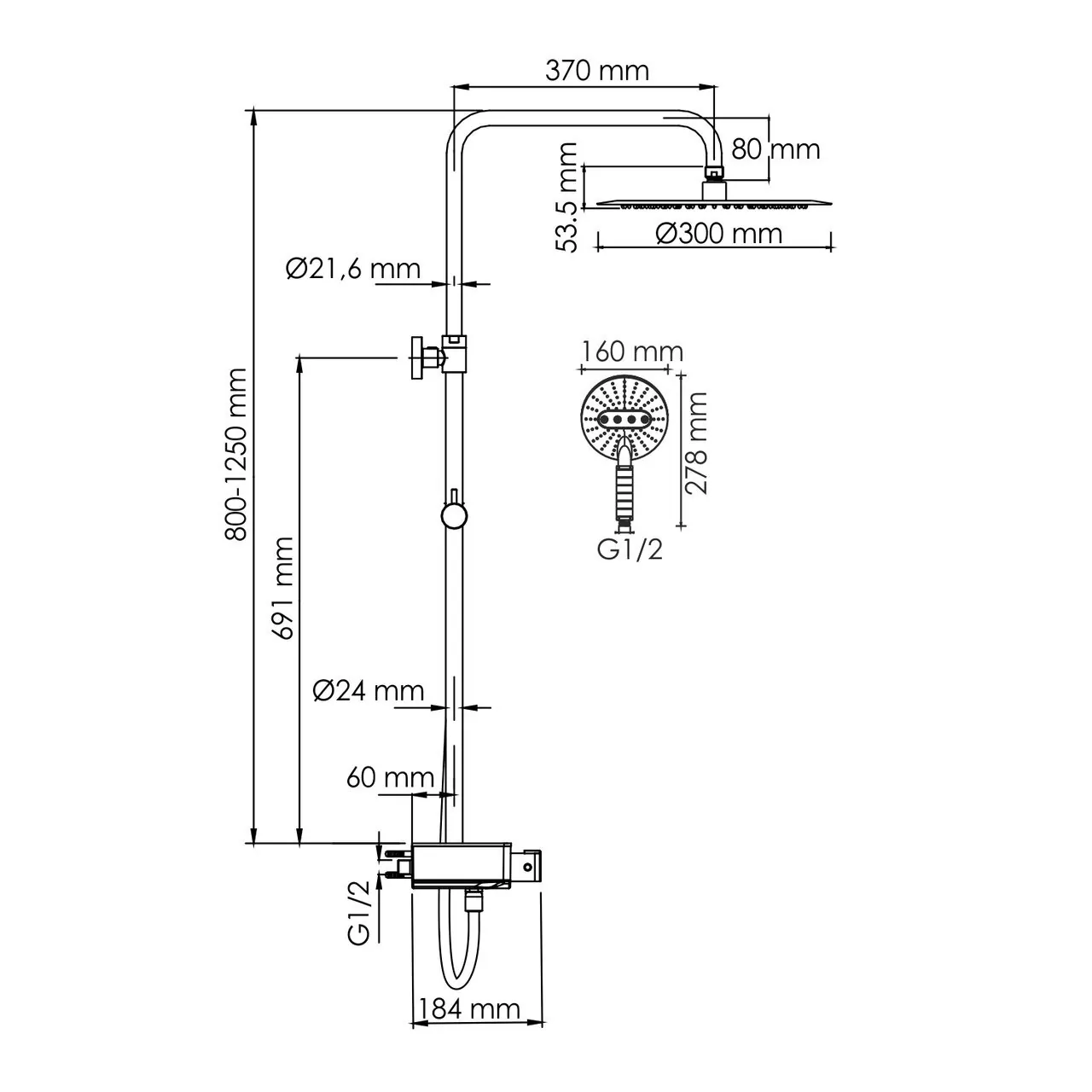 Душевая стойка WasserKraft A113.116.059.CH Thermo хром