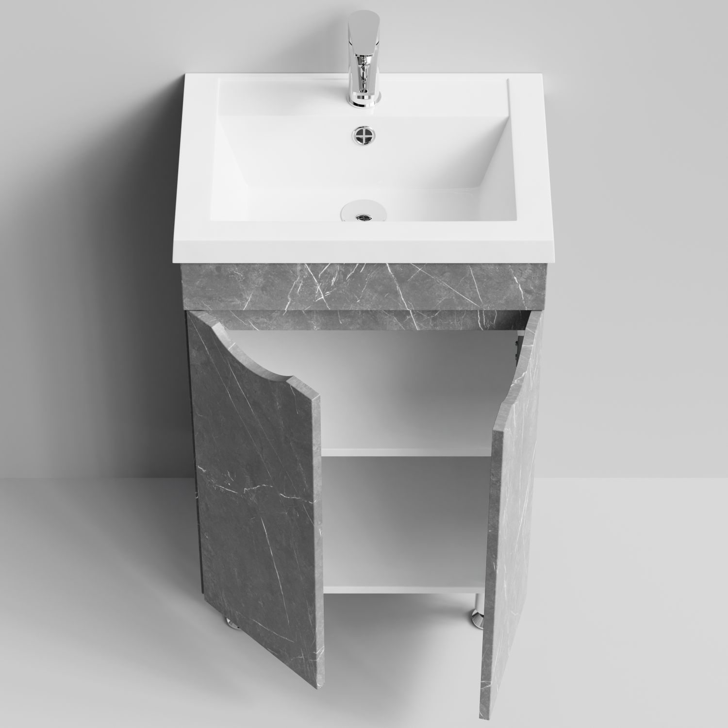 Тумба с раковиной Vod-ok Смайл 50 напольная, Мрамор Серый софт тач