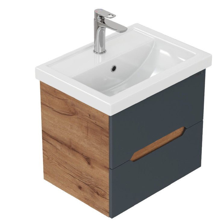 Тумба подвесная Onika Айленд с раковиной Фостер 50 графит/дуб крафт золотой