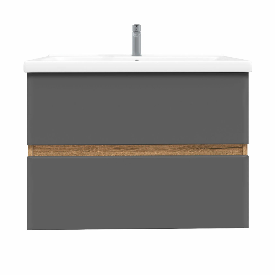 Тумба подвесная SanStar Graffa 80 с раковиной Миранда 80 Дуб вотан, графит софт