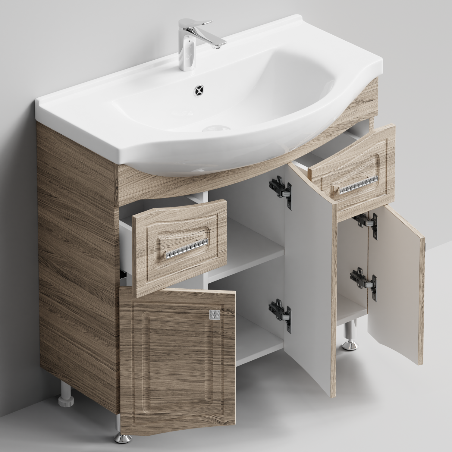 Тумба с раковиной Адам 90 напольная, Дубослив ореховый светлый, петли справа