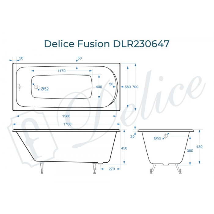 Ванна чугунная Delice Fusion 170х70 DLR230647