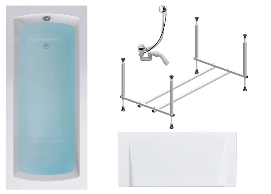 Комплект (4в1) Акриловая ванна TIMO RITTA16570 1650*700*580+Каркас+Слив-перелив+Фронтальная панель