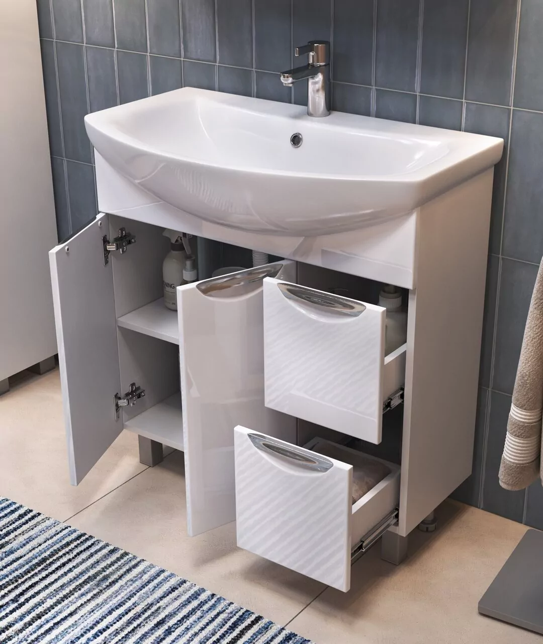 Тумба напольная Vigo Callao 80 с раковиной Балтика 80, 2 ящика, 2 двери, белый