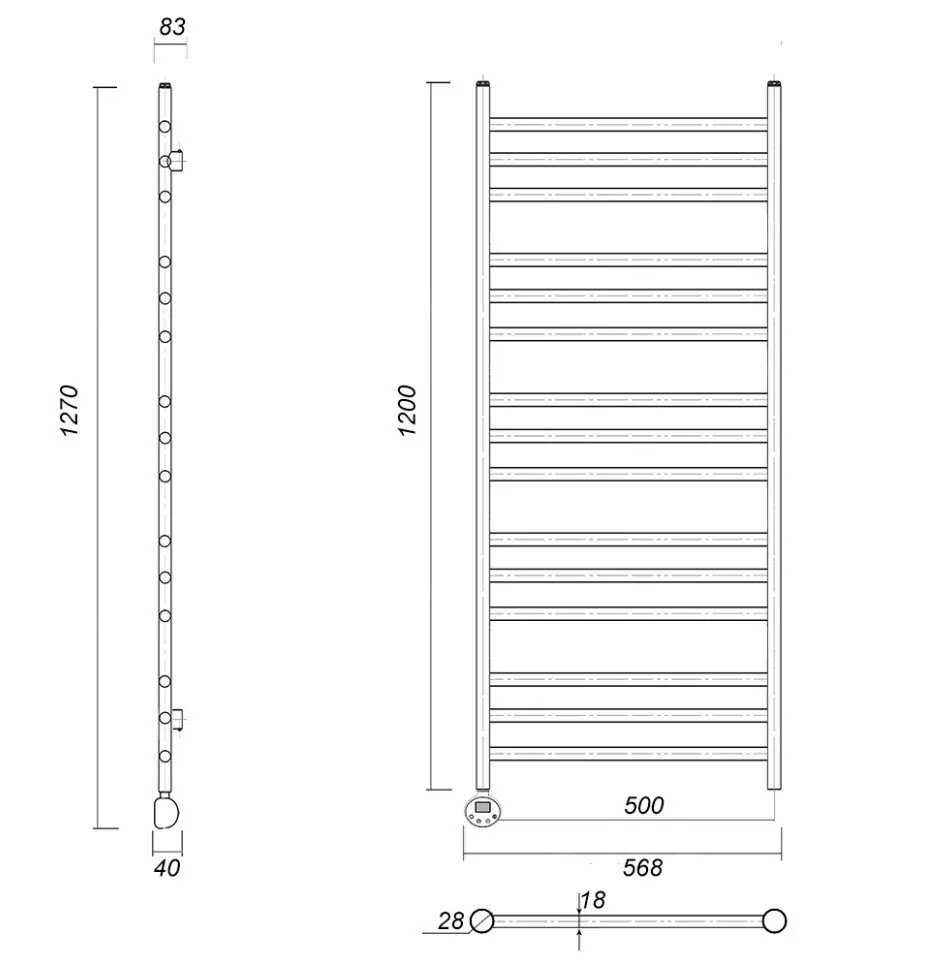 Полотенцесушитель электрический Domoterm Медея П15 500х1200 EL левый, античная бронза