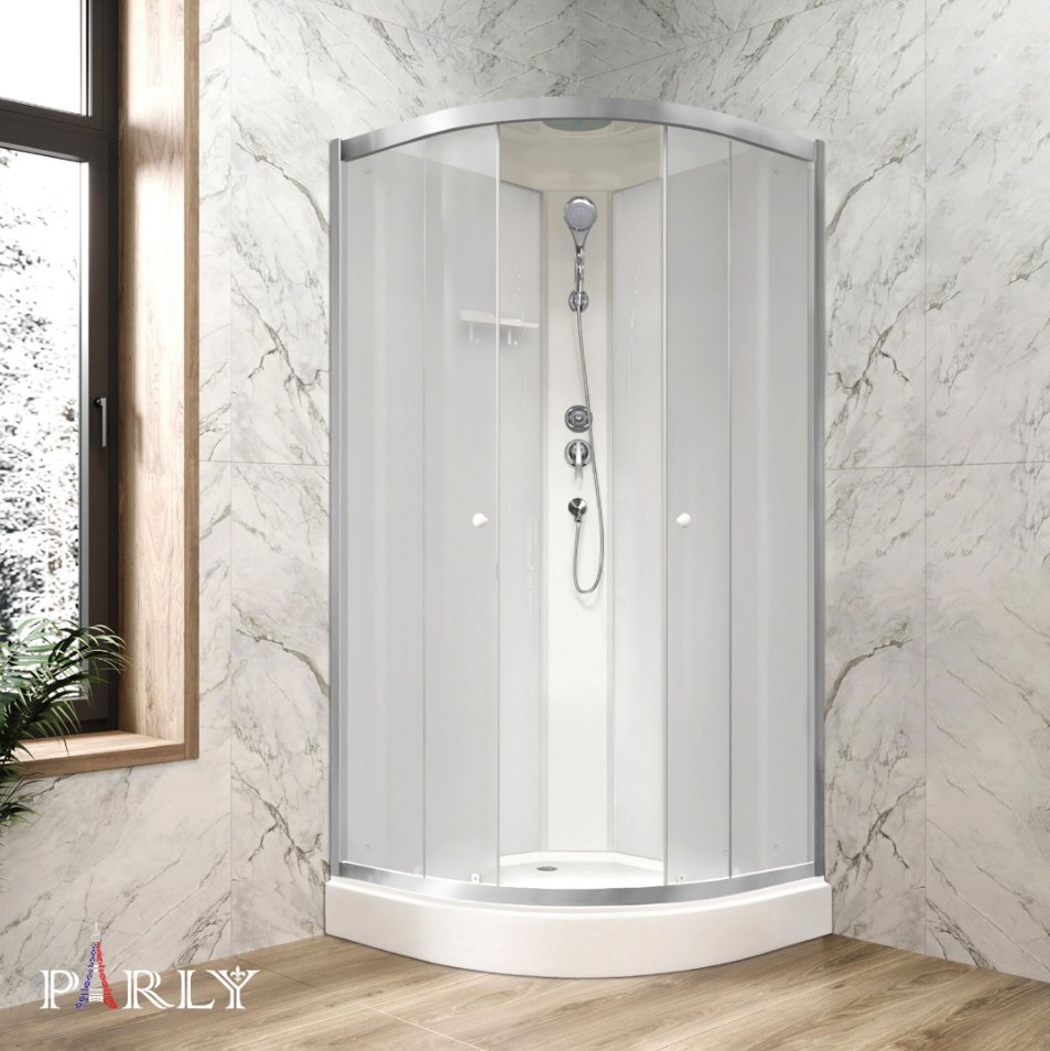 Душевой уголок PARLY BETT 931 90х90х210 1/4 круга, с поддоном, прозрачное стекло, матовый хром