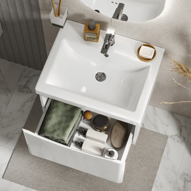 Тумба подвесная Vigo Glem 700-0-1 с раковиной Como 70, 1 ящик, белый