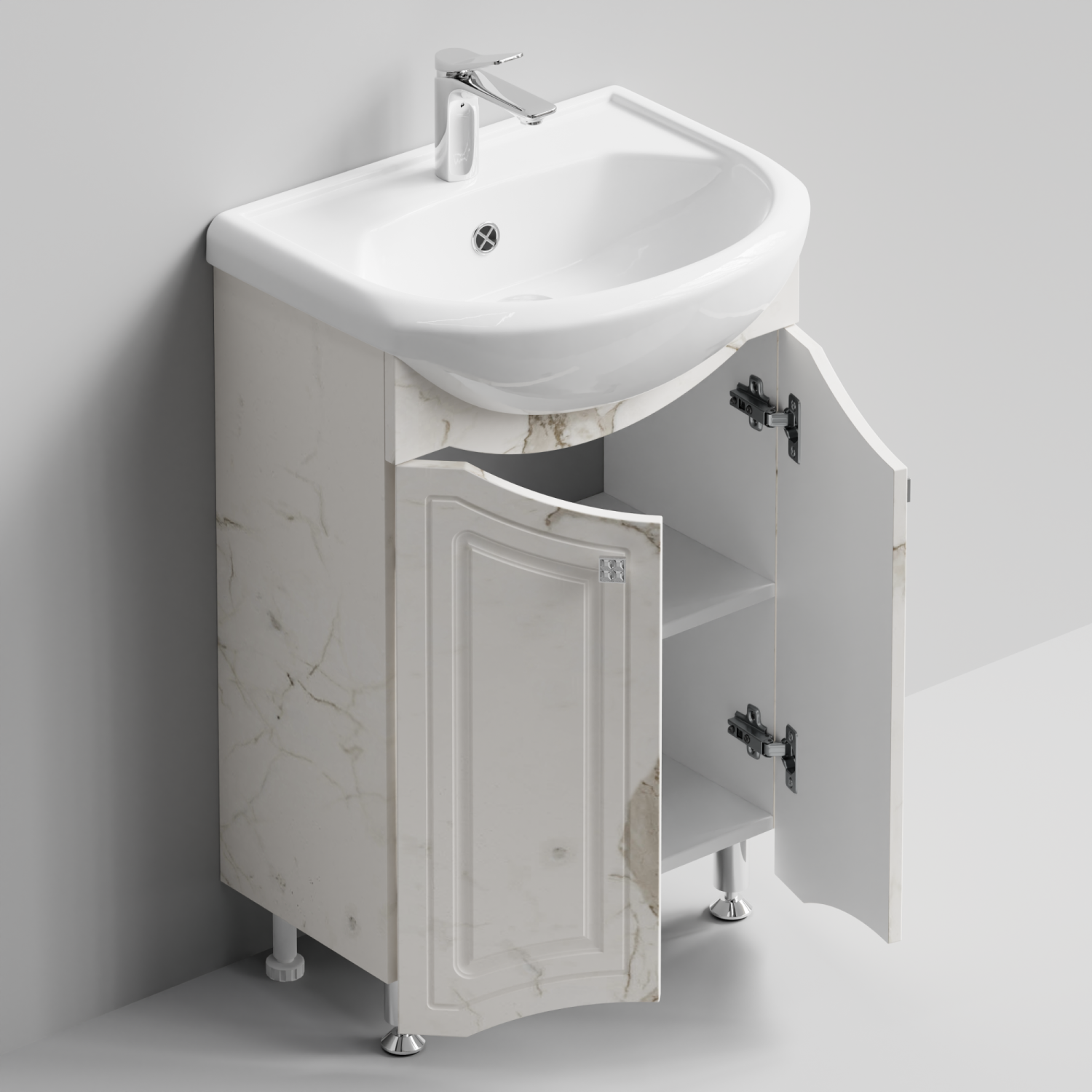 Тумба с раковиной Адам 55 напольная, Мрамор Белый натур милк