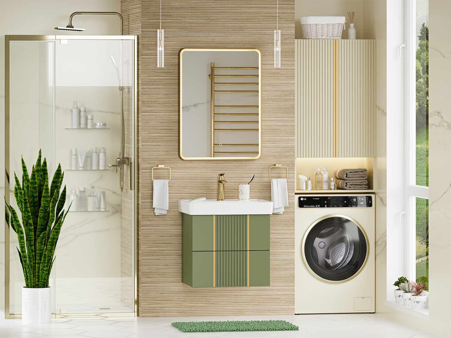 Тумба с раковиной Brevita Vega 60 подвесная, зеленый/патина золото