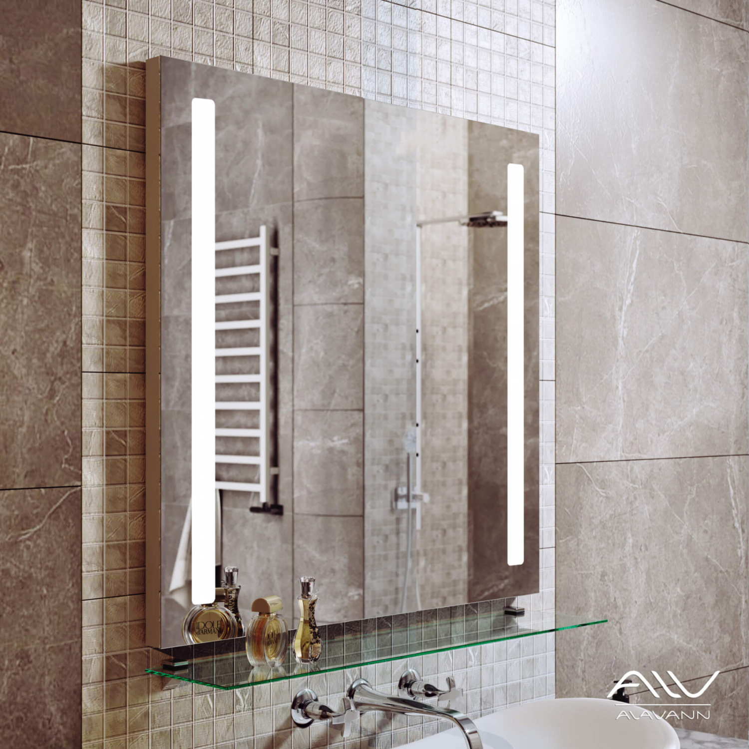 Зеркало Alavann Neve Duo 100 свет, кнопочный выключатель