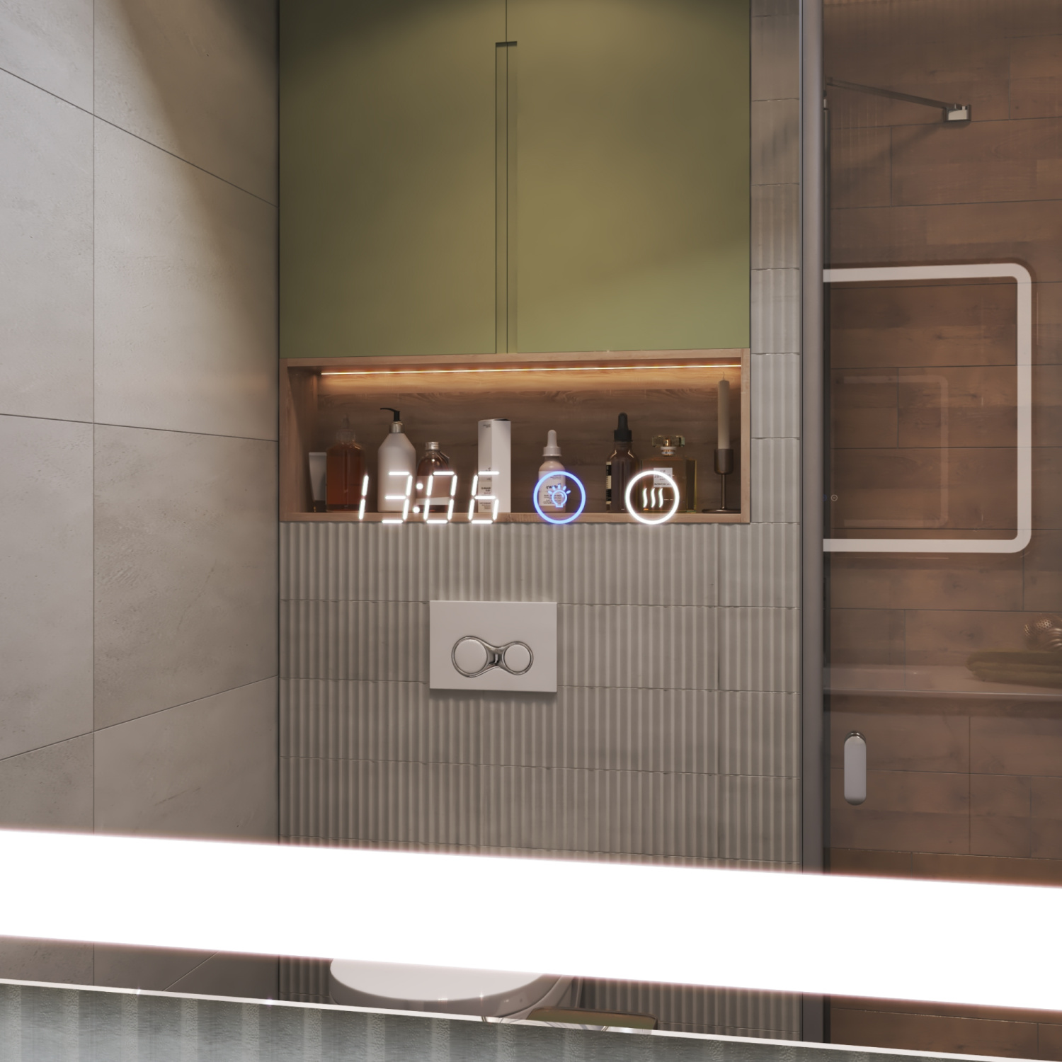 Зеркало Grani Luxe 60 с часами, свет, сенсор, белый