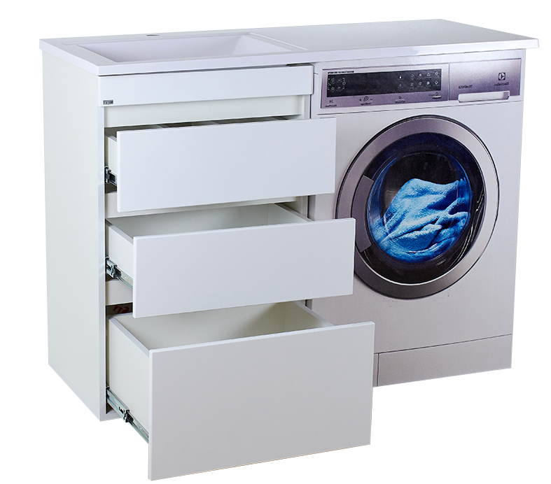 Тумба с раковиной Misty Фостер 55 с 3 ящиками, под стиральную машину, с раковиной Misty Гавана 120 L, белый