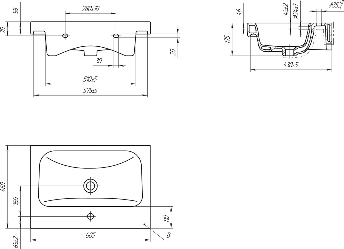 Тумба напольная Viant Берлин 60 с раковиной Moduo 60, 2 ящика, белый