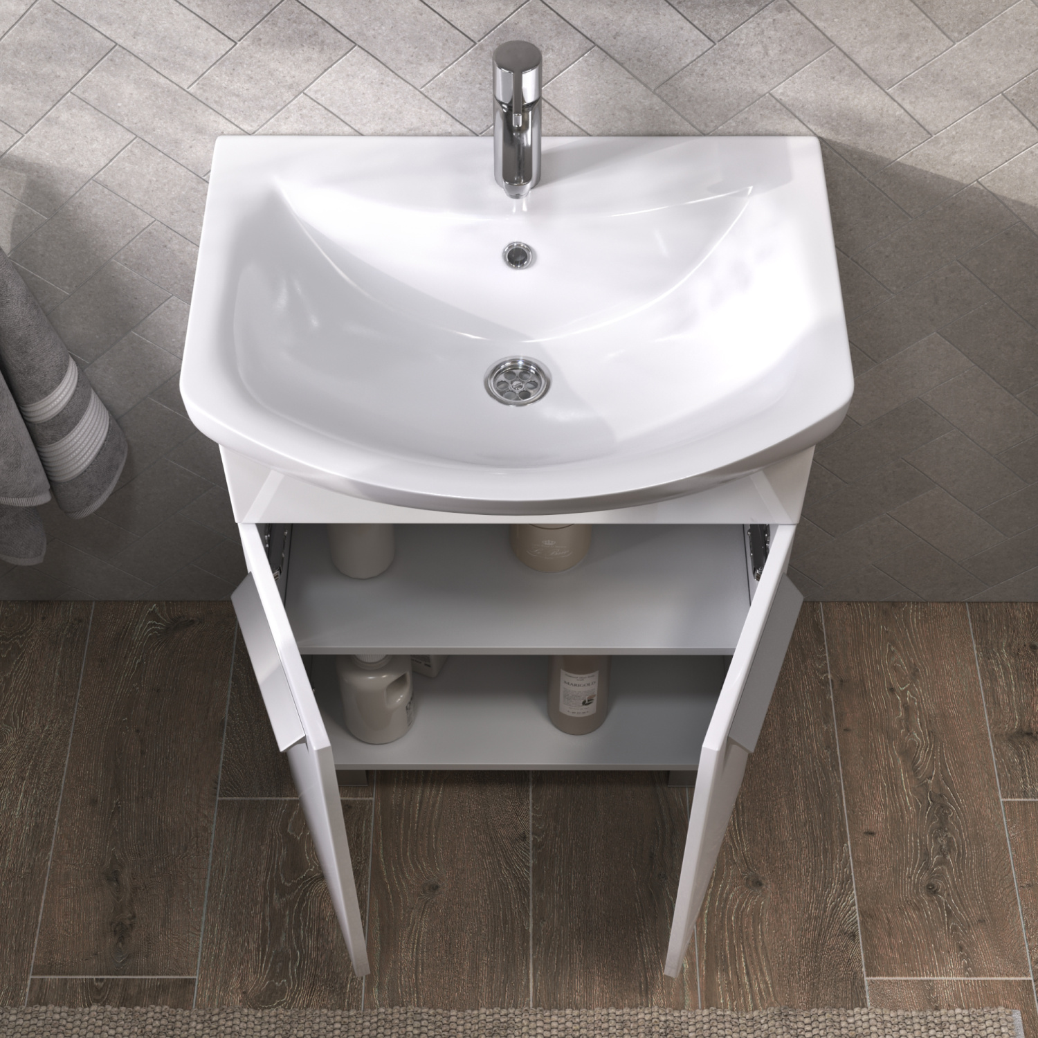 Тумба напольная Vigo Hoska 60 с раковиной Балтика 60, 2 двери, белый