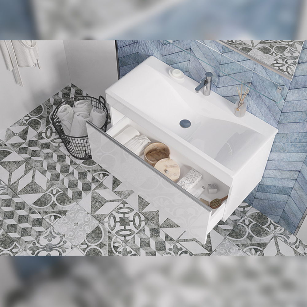 Тумба с раковиной подвесная Velvex Pulsus tp.PUL.PUL.100.1Y белый глянец, 100 см