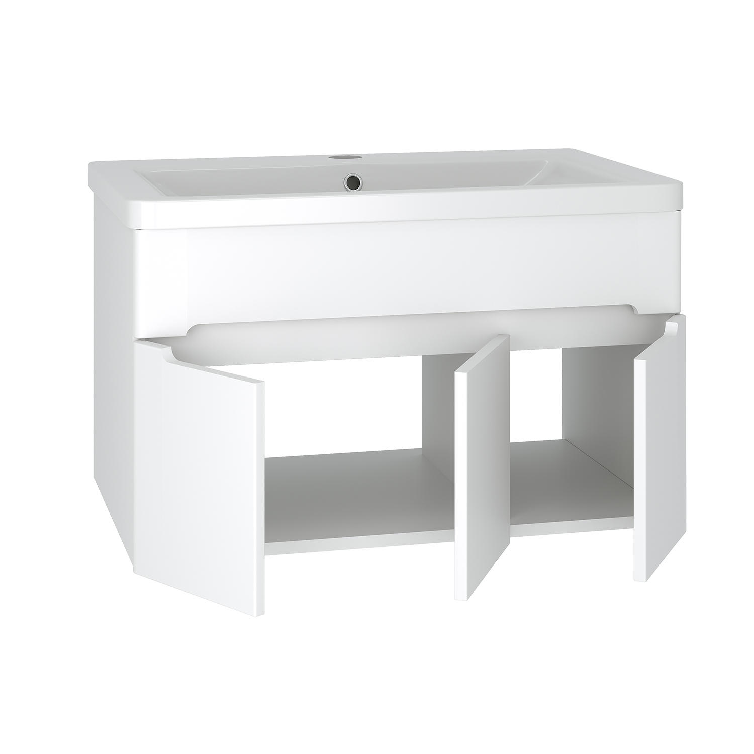 Тумба подвесная Runo Парма 75 3 двери, с раковиной Omega 75, белый