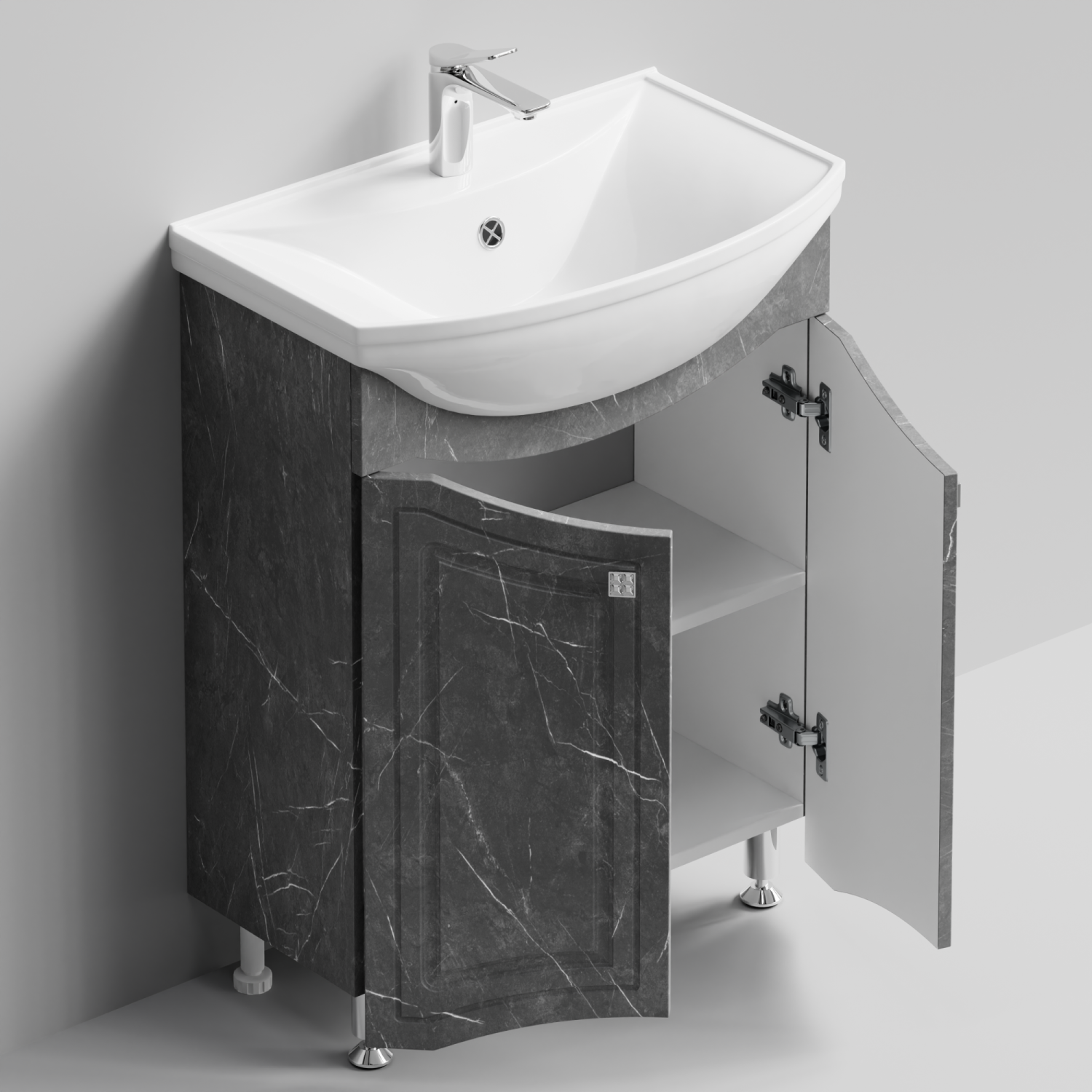 Тумба с раковиной Адам 65 напольная, Мрамор Серый софт тач