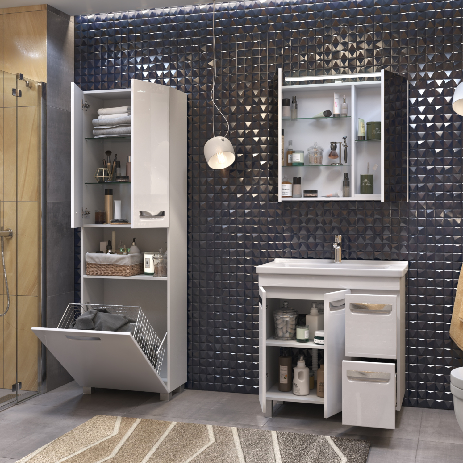 Тумба напольная Vigo Plaza 80 с раковиной Фостер 80, 2 ящика, 2 двери, белый