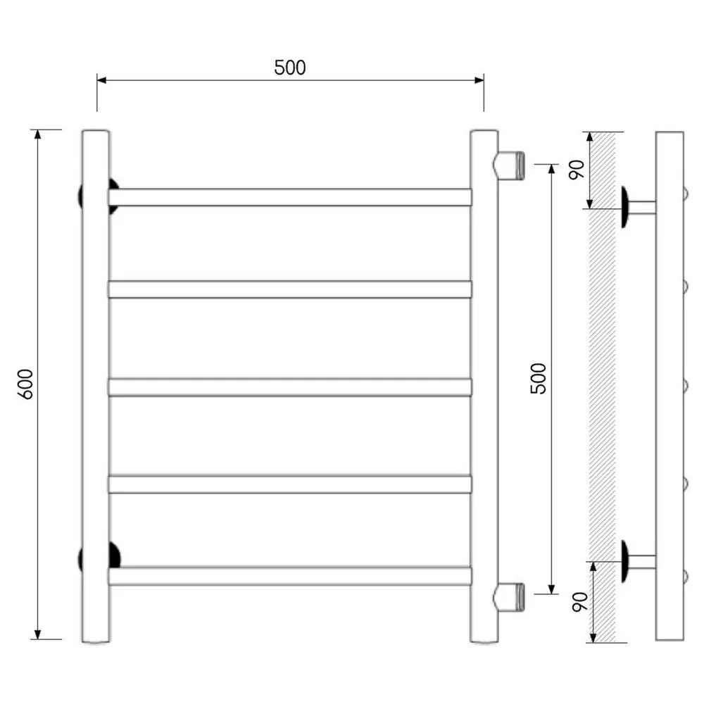 Полотенцесушитель водяной Laris Классик П5 500х600 МЦ 500-1 боковой, белый матовый