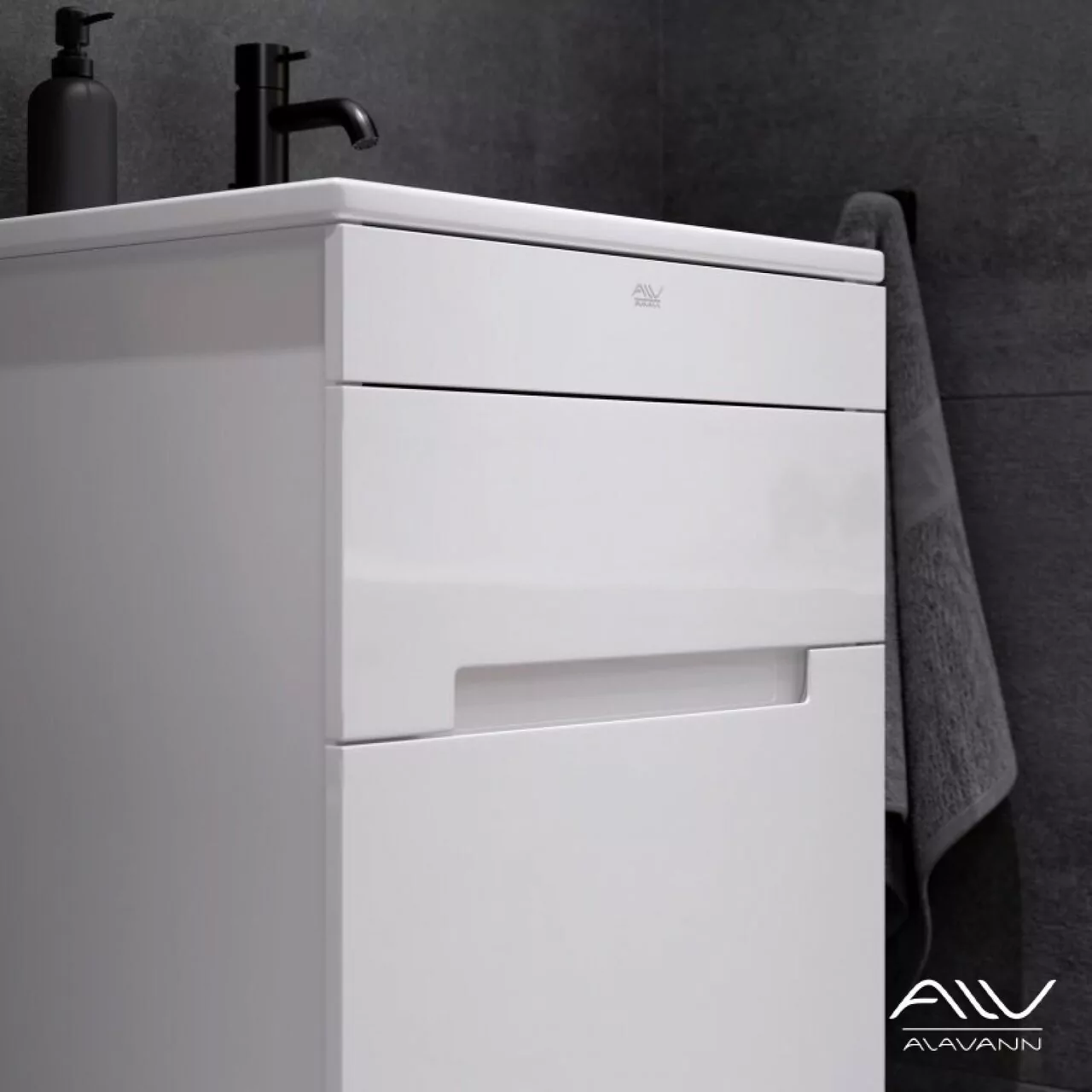 Тумба подвесная Alavann Rita 60 с раковиной Quadro 60, белый