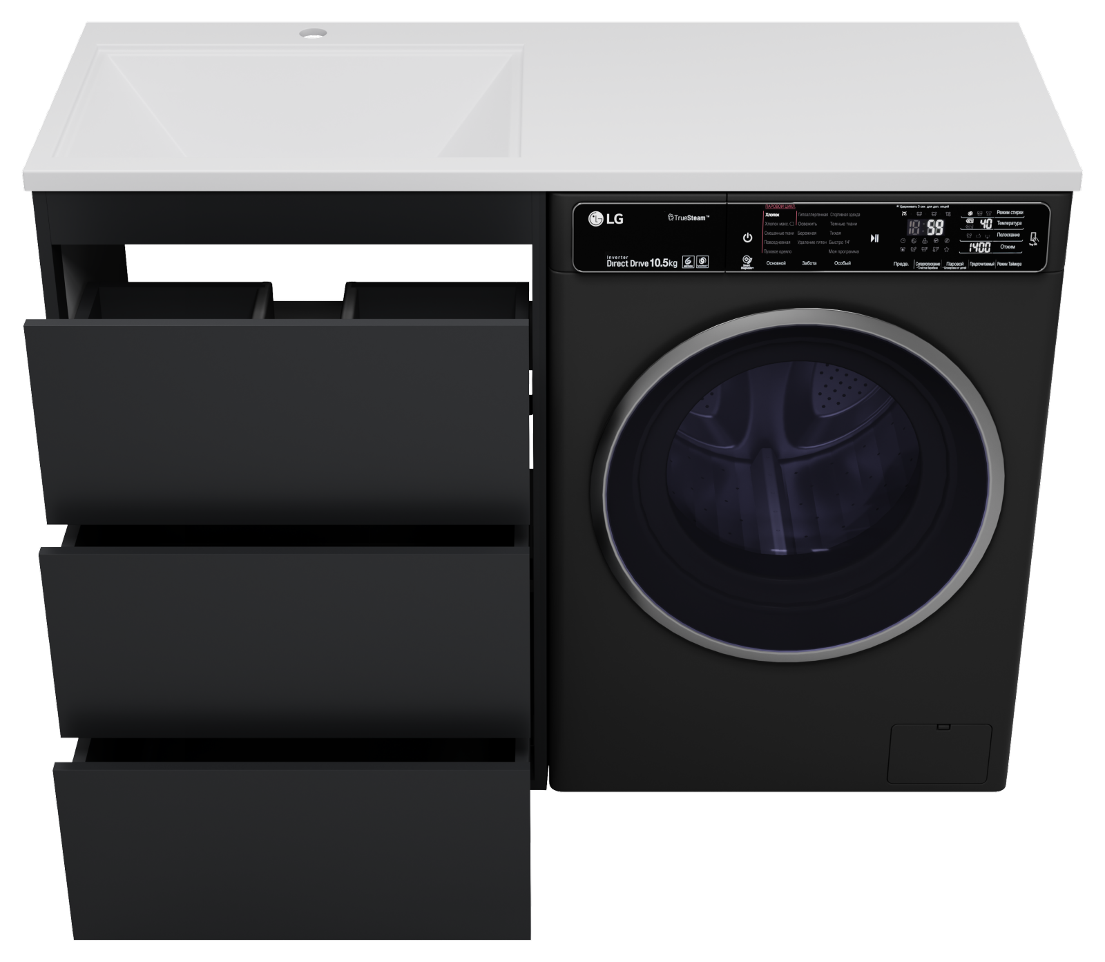 Тумба с раковиной Brevita Grafit 60 под стиральную машину, с раковиной Эстет Даллас 120 R, графит