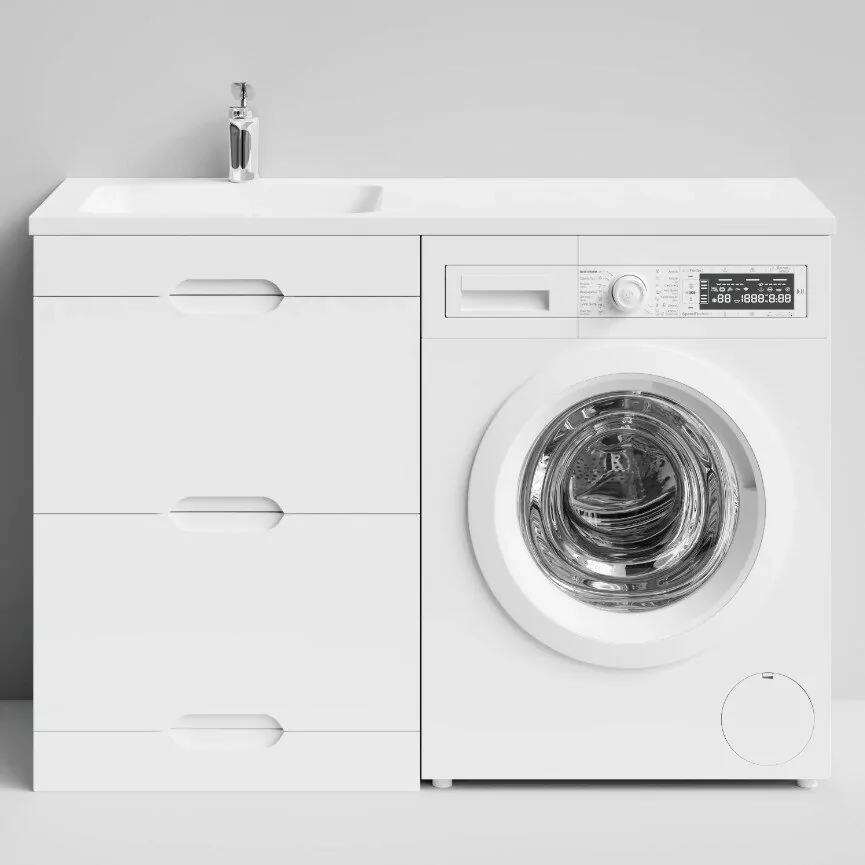 Тумба напольная Vod-ok Айрис 58 с раковиной под стиральную машину 120 L левая, белая