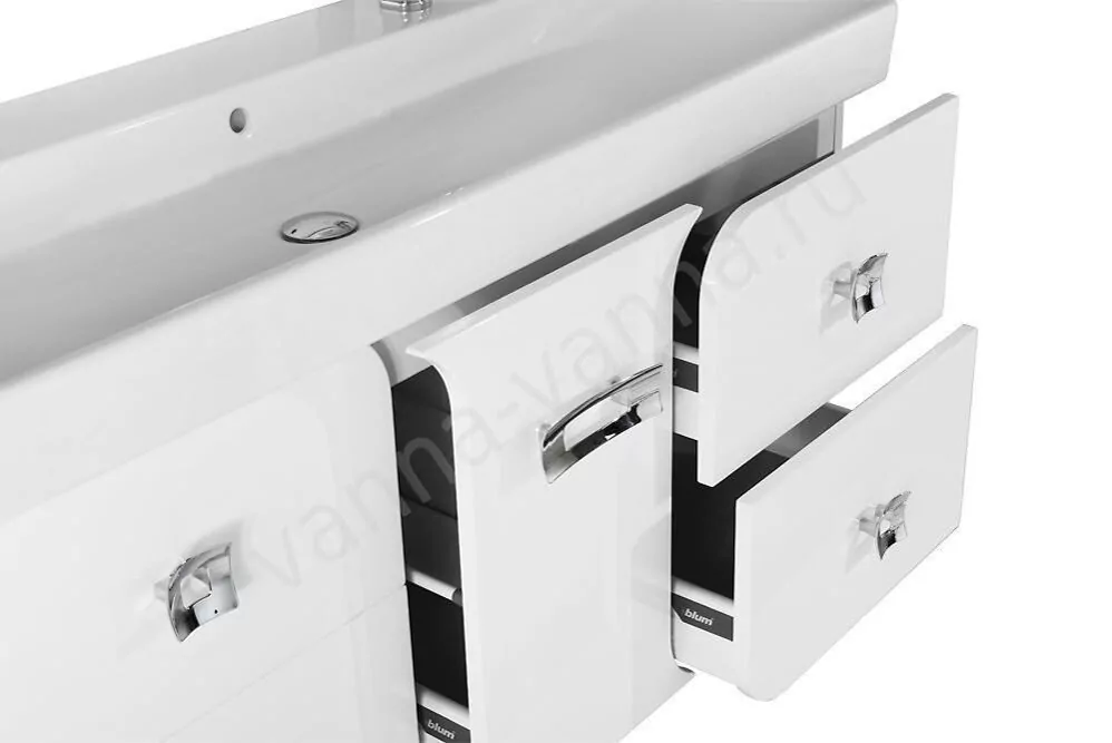 Тумба подвесная Vod-ok Elite Астрид 120 с двойной раковиной Classica 120, 5 ящиков, белая