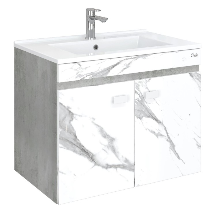 Тумба Onika Марбл 75 с раковиной Оскар 75 подвесная, мрамор/камень бетонный