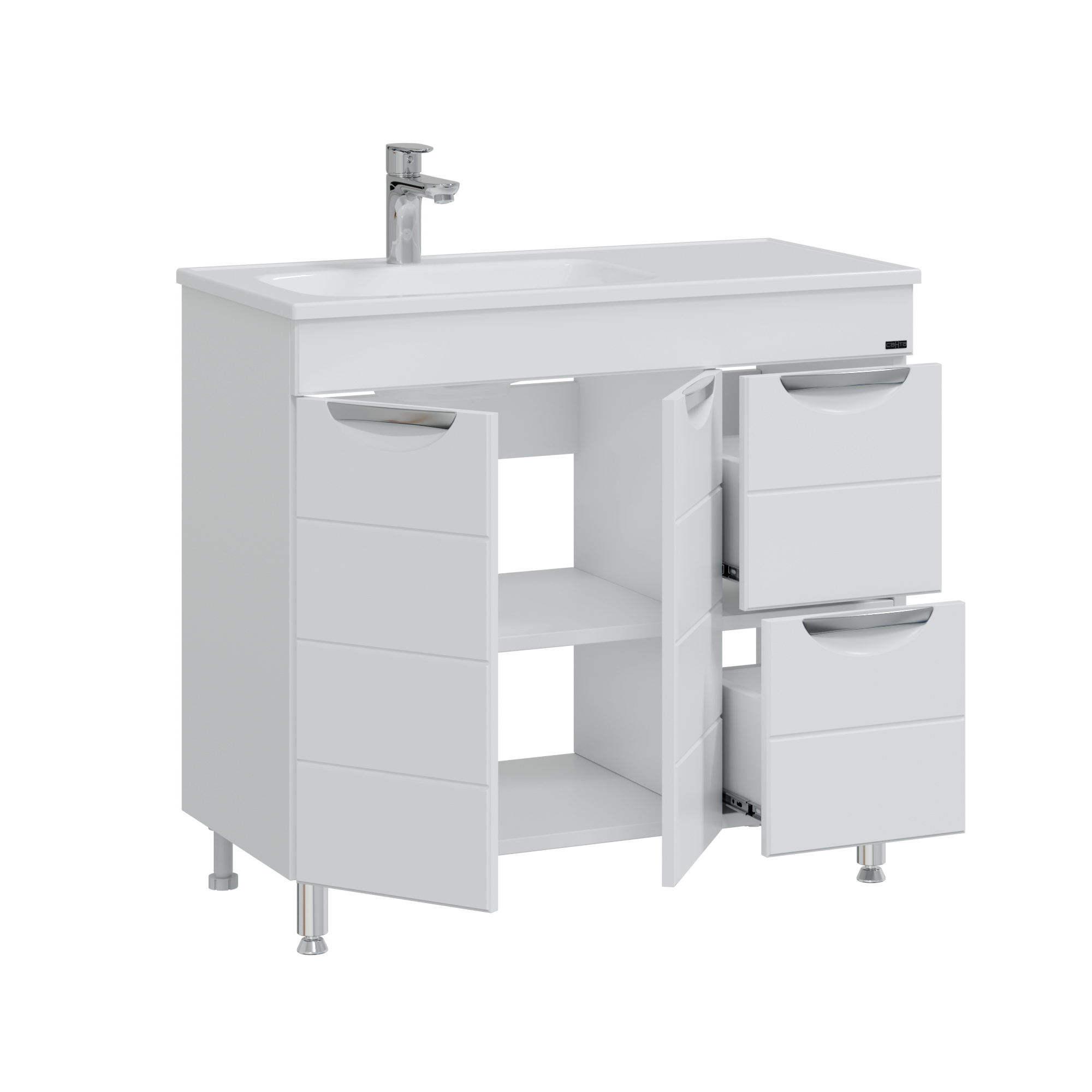 Тумба напольная Санта Родос 90 с раковиной Венера 90, 2 ящика, 2 двери, белый