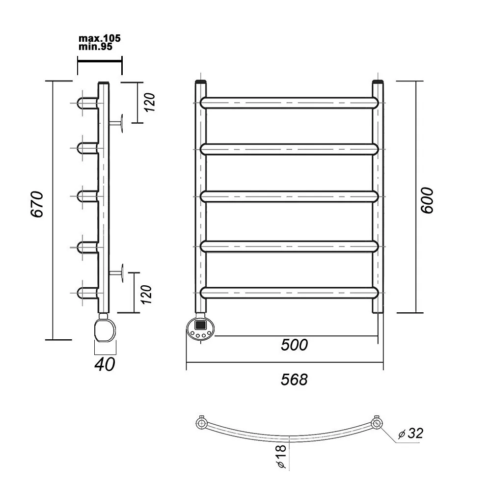 Полотенцесушитель электрический Domoterm Калипсо П5 500X600 EL левый, хром