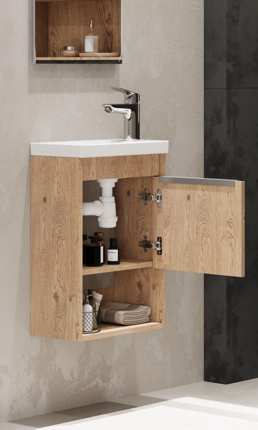 Тумба подвесная Aquaton Хоуп 40 с раковиной Миранда 40, 1 ящик, орех