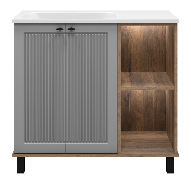 Тумба с раковиной Brevita Lumus 90 напольный, серый, темное дерево, L