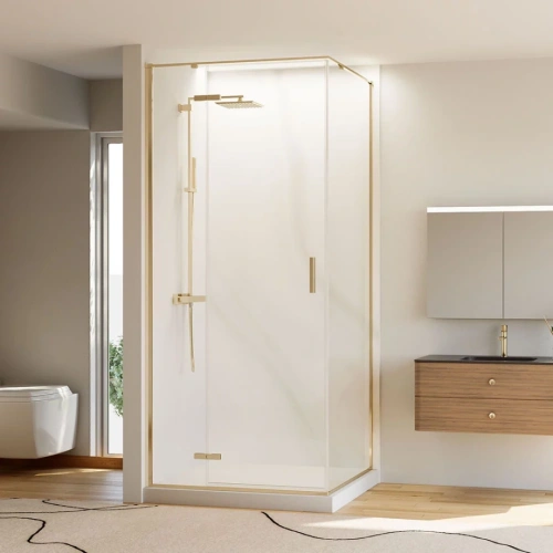 Душевой угол Veconi Rovigo RV-073G, 1000х1000х1950, золото брашинг, прозрачное стекло от магазина Vanna-Vanna.ru!