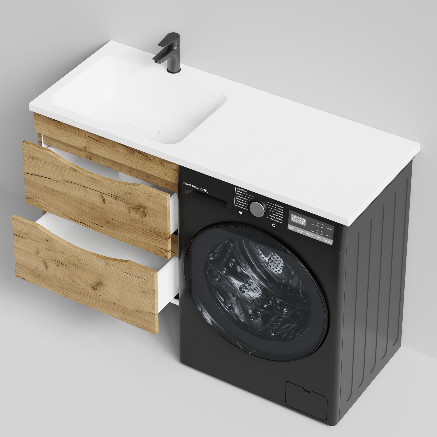 Тумба Vod-ok 58 с раковиной Смайл 120 подвесная, под стиральную машину, левая, Дуб Тортуга