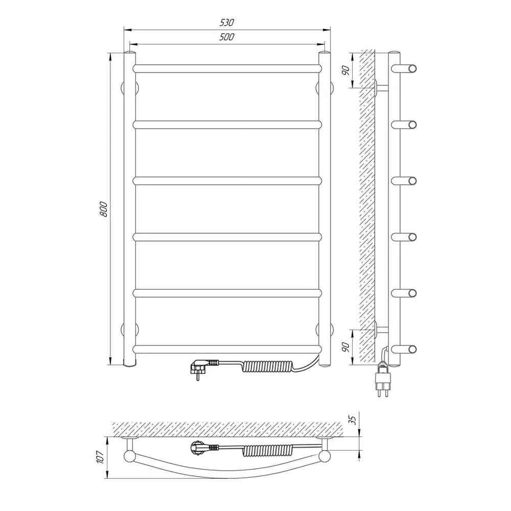 Полотенцесушитель электрический Laris Классик П6 500х800 с терморегулятором, правый, хром