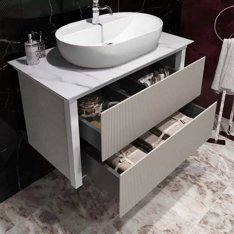 Тумба подвесная Opadiris Рубинно 90 серая со столешницей и раковиной Cerastyle One 67