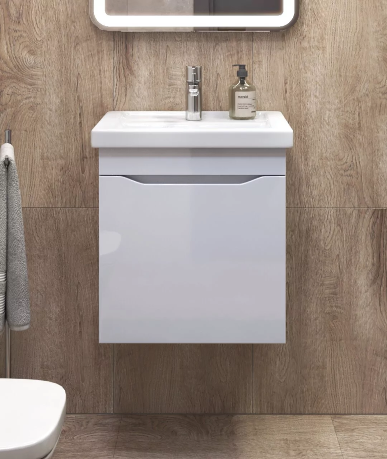 Тумба подвесная Vigo Grani 50 с раковиной Фостер 50, 1 ящик, белый