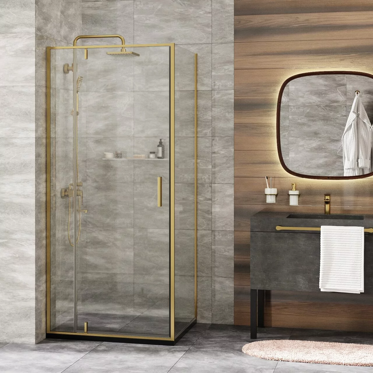 Душевой уголок WasserKraft Aisch 55P03 90х90 квадратный, без поддона, прозрачное стекло, матовое золото