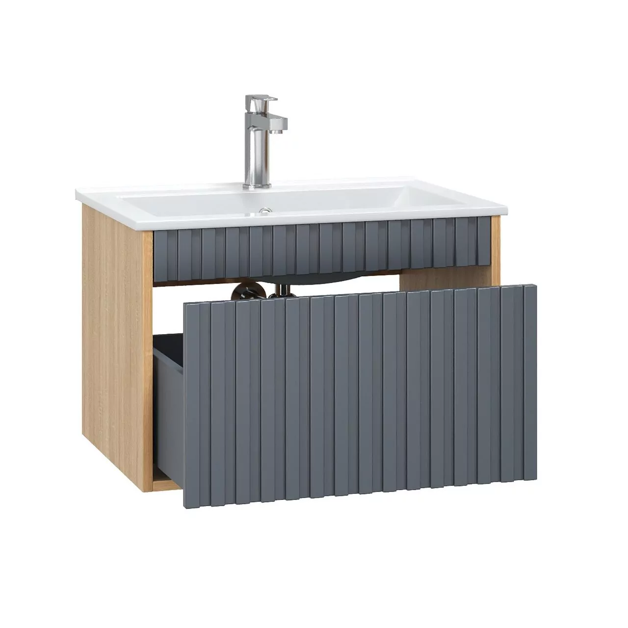 Тумба с раковиной Onika Дайлер 60 подвесная, графит/дуб сонома