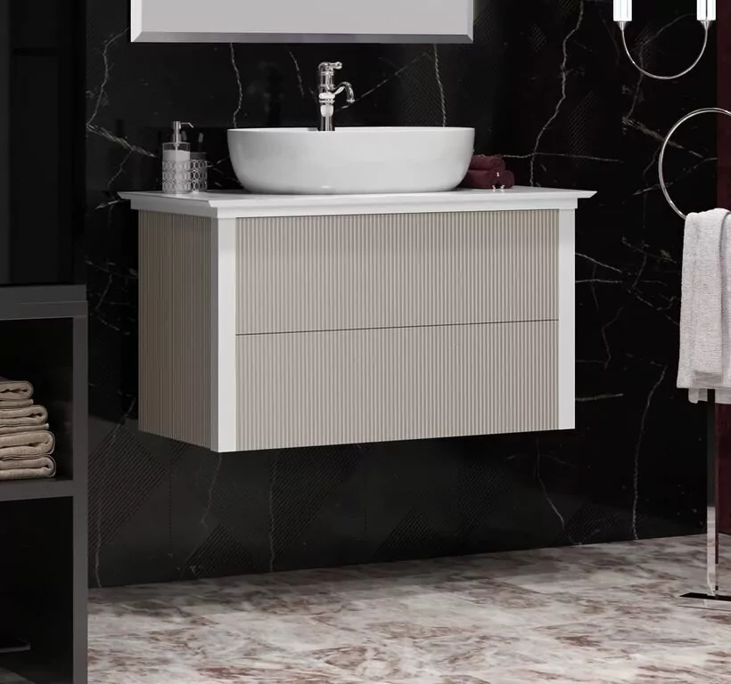 Тумба подвесная Opadiris Рубинно 90 серая со столешницей и раковиной Cerastyle One 67