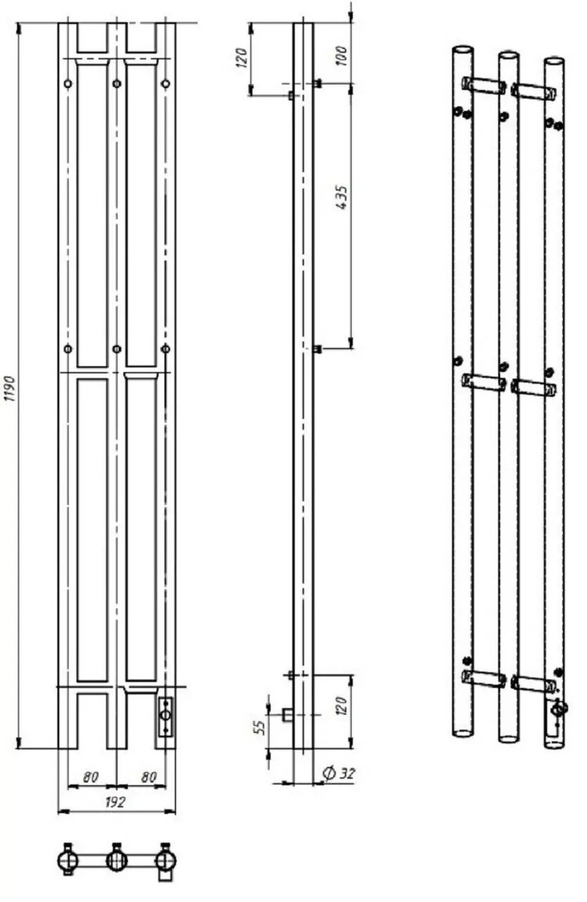 Полотенцесушитель электрический Laris Тея ЧКЧ П3 Круг 190х1200 левый, черный матовый муар