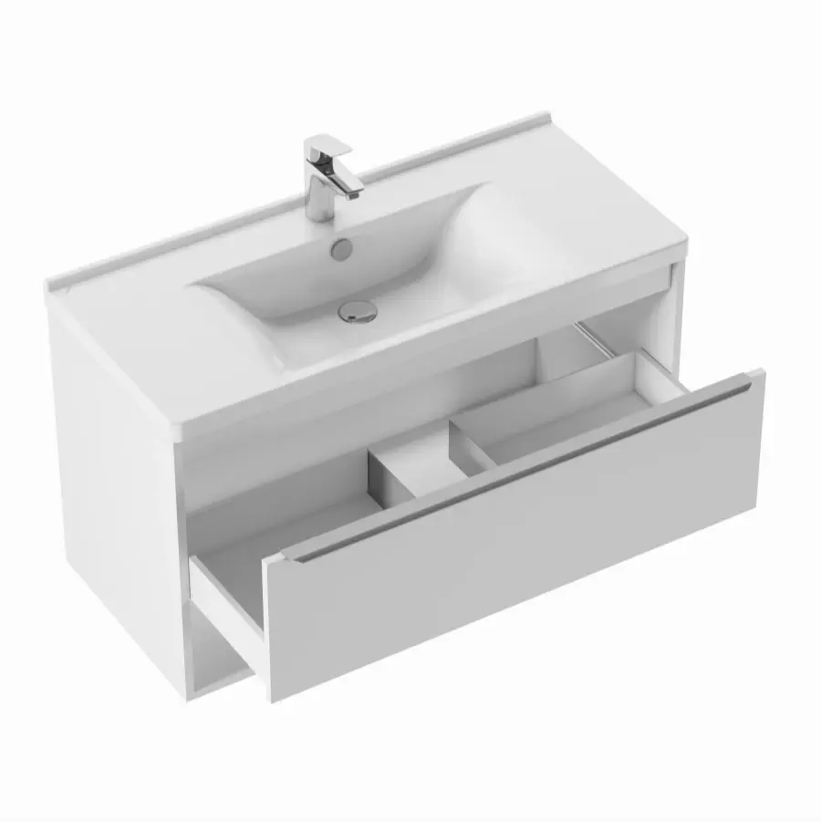 Тумба подвесная Aquaton Хоуп 100 с раковиной Миранда 100, 1 ящик, белый