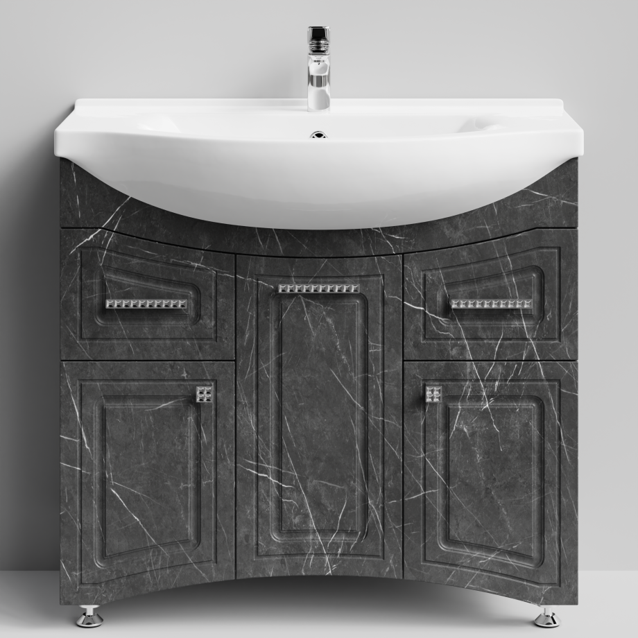 Тумба с раковиной Адам 90 напольная, Мрамор Графит софт тач, петли справа