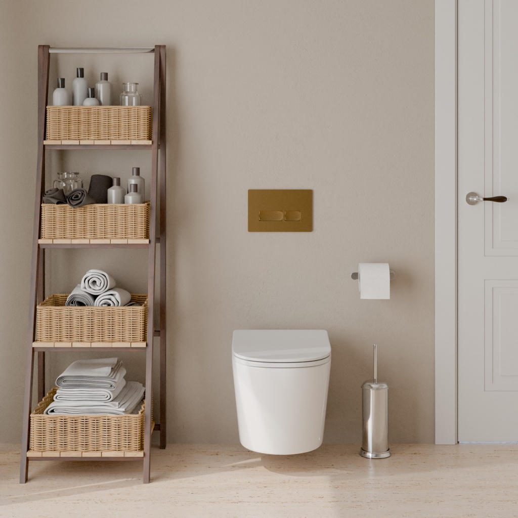 Комплект 3в1 IBERICA BLANCA инсталляция SILENCIO, унитаз BURGOS ALTO белый, кнопка смыва ESTI-R золото матовое (IB001.BRA.234.215)