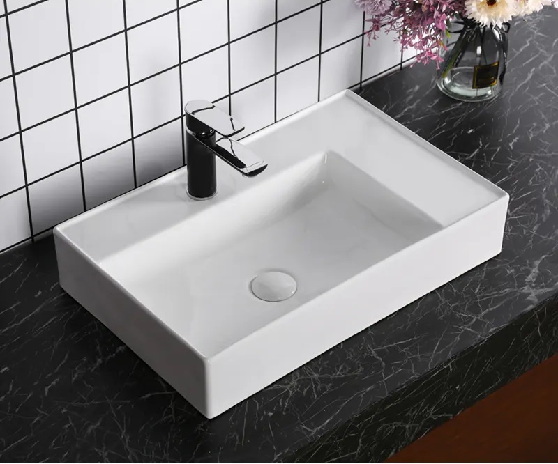 Раковина Ceruttispa CR0017 накладная, белая, прямоугольная, с отверстием под смеситель 605х380х120