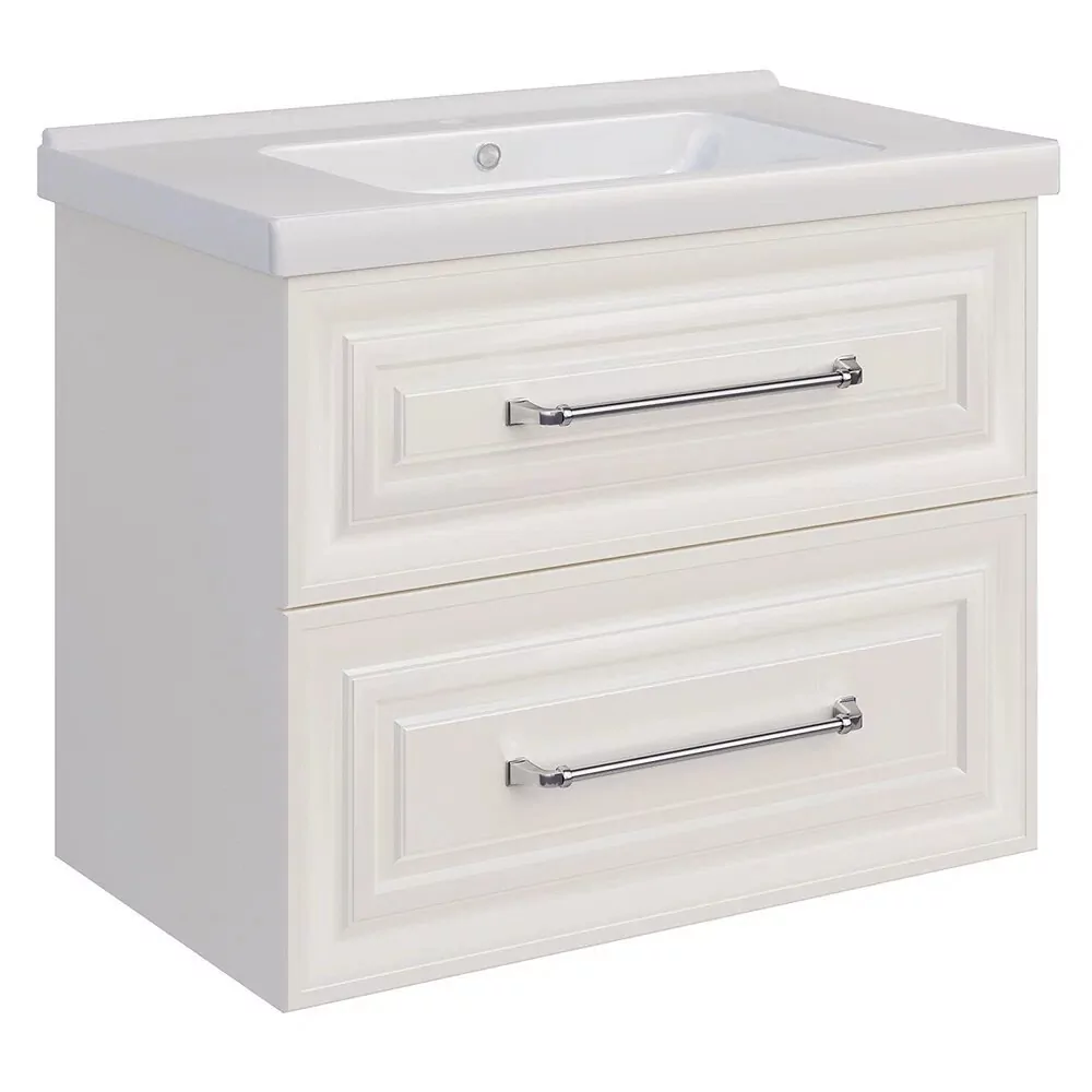 Тумба подвесная Asb-Woodline Валенца 80 с раковиной Гармония 80, слоновая кость