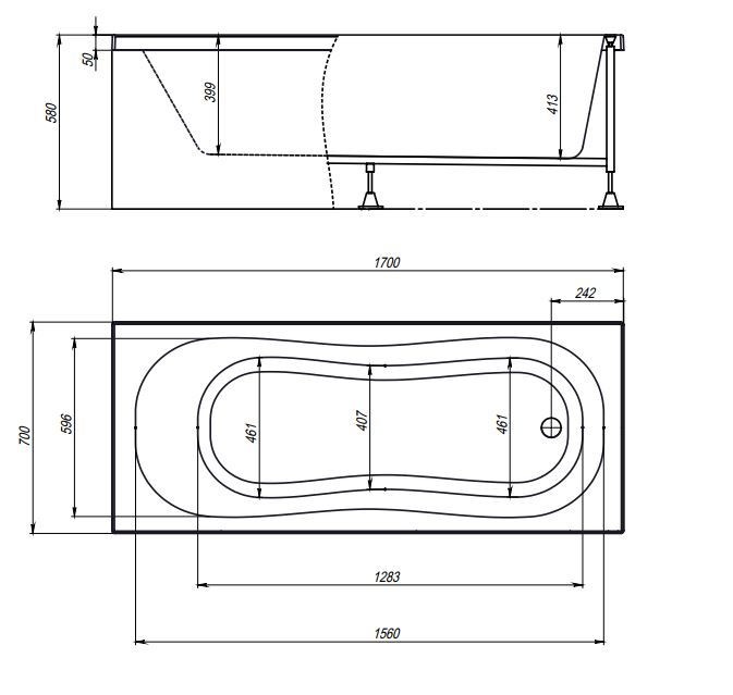 Комплект (3в1) Акриловая ванна TIMO INKA1770 170*70*580+каркас+слив-перелив