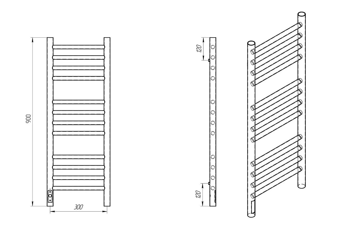 Полотенцесушитель электрический Laris Лаванда ЧКЧ П12 300х900 левый, черный матовый