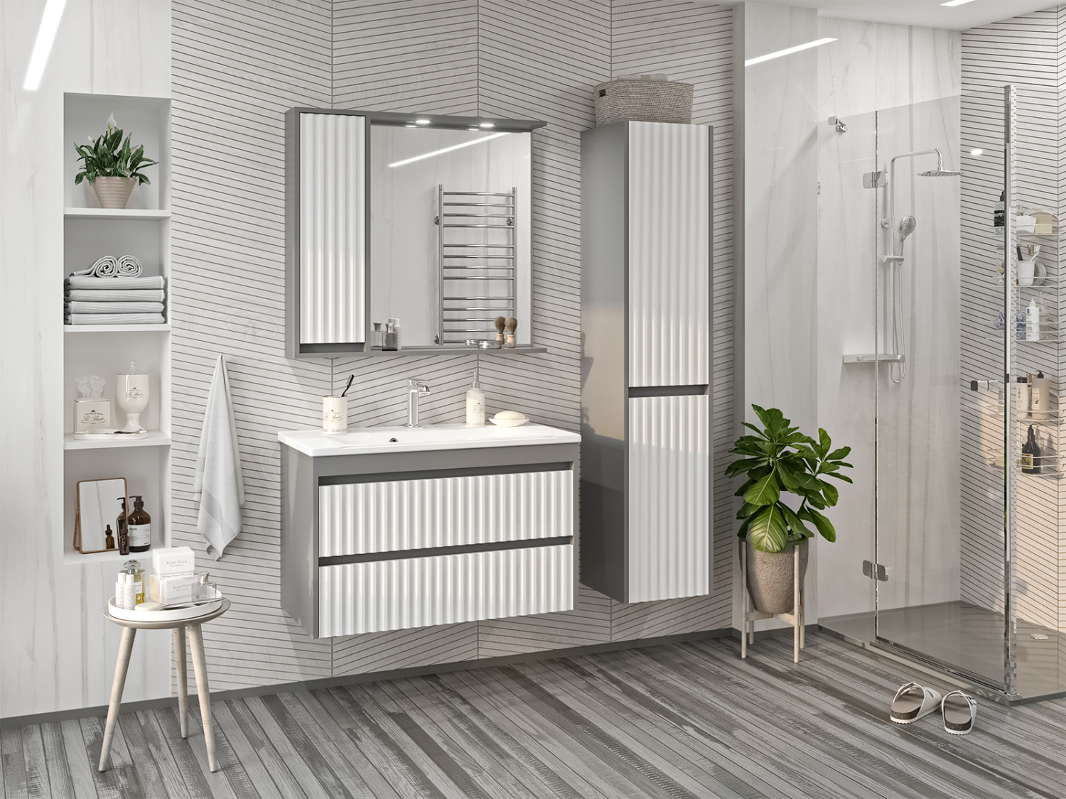 Тумба с раковиной Brevita Balaton 90 подвесная, белый/серый