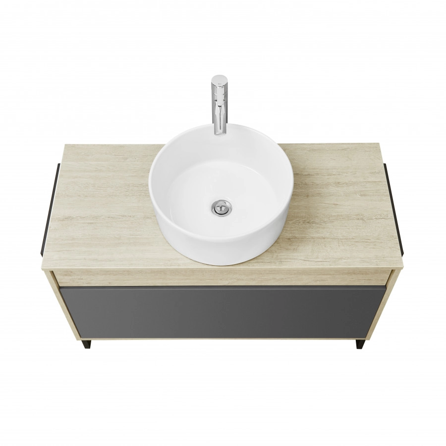 Тумба подвесная Aquaton Лофт Урбан 100 с раковиной MILA 40х40, серый графит, дуб орегон